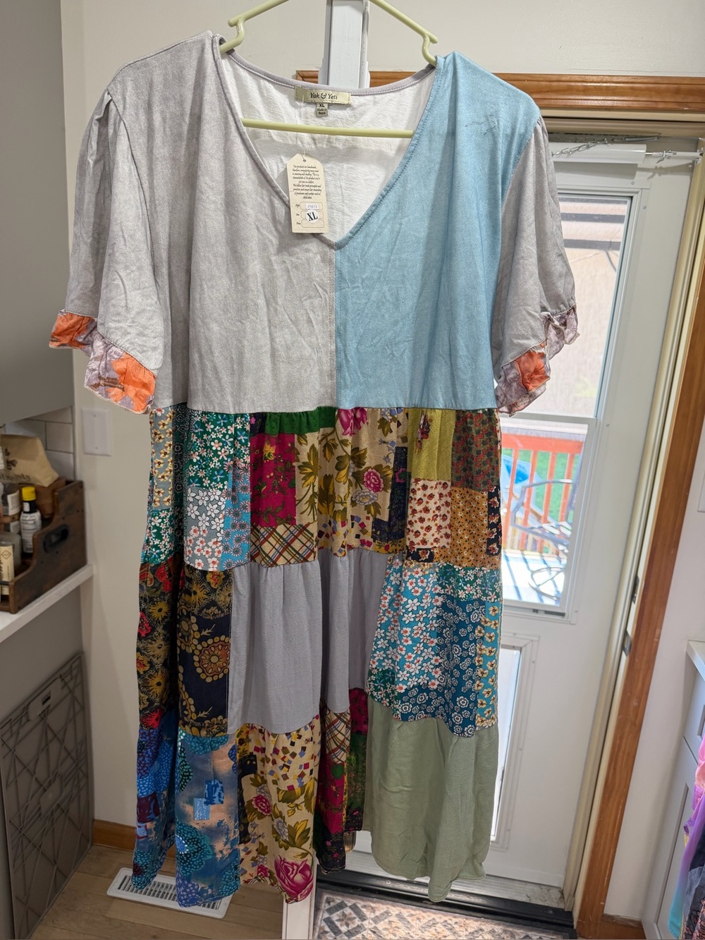 Mak & Liz Patchwork Bohemian Midi Dress in Light Blue & Multi